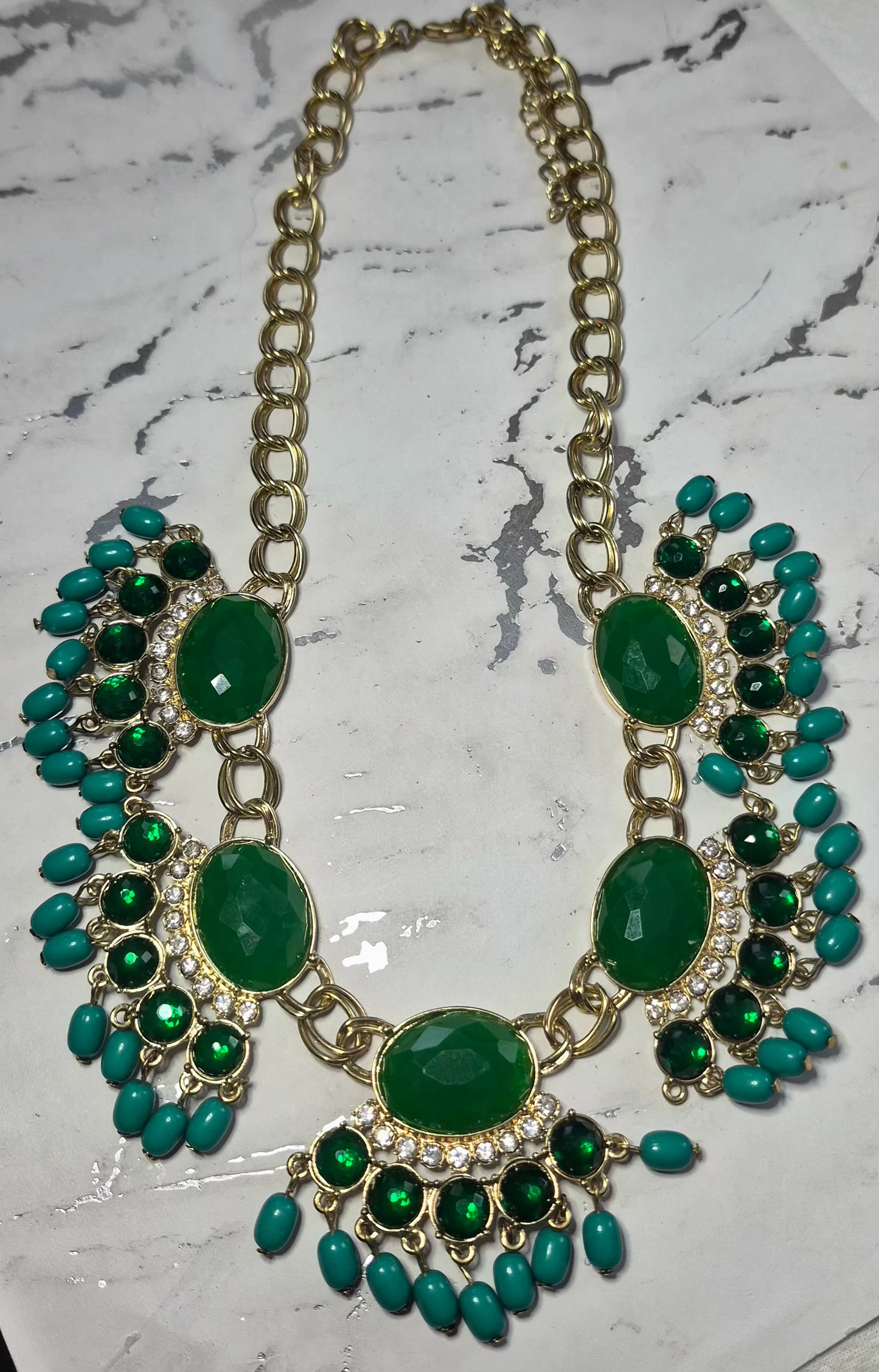 Gorgeous Vintage Green Statement Bib Necklace