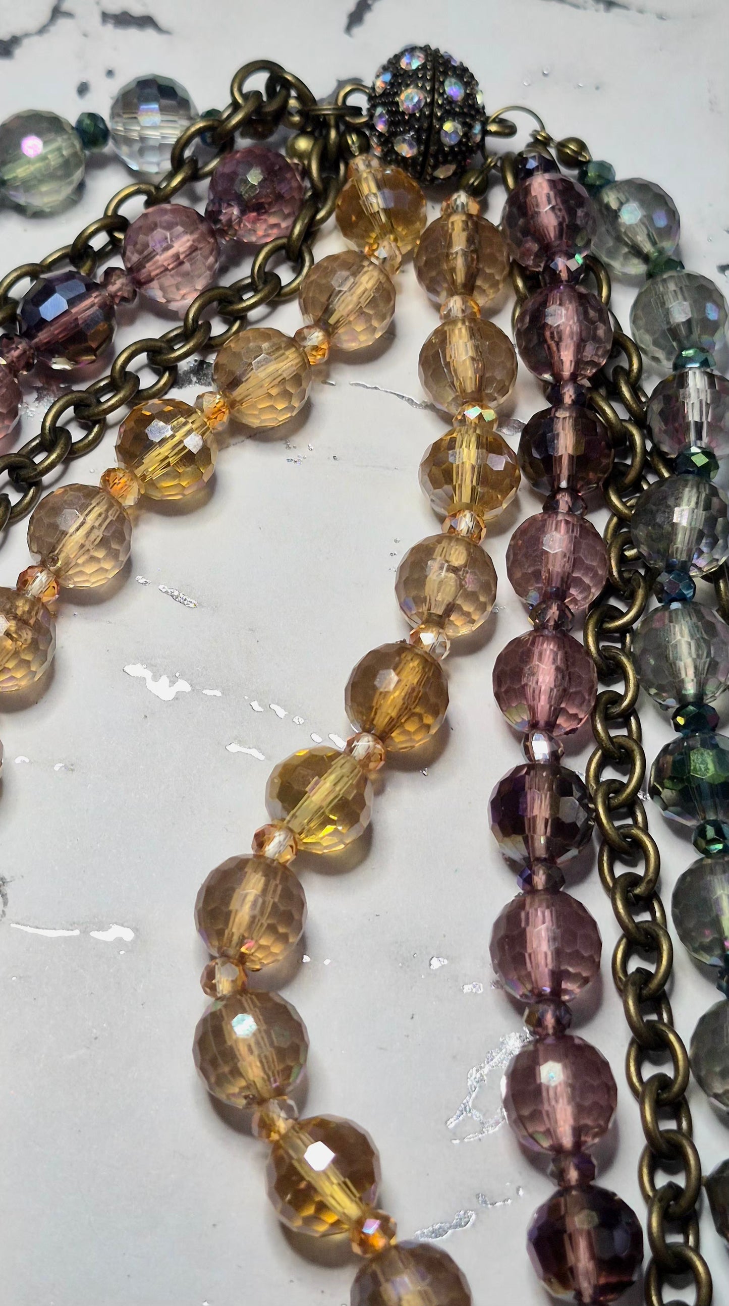 Gorgeous Vintage Premier Designs Five-Strand Kaleidoscope Beades Necklace with Magnetic Clasp 18"