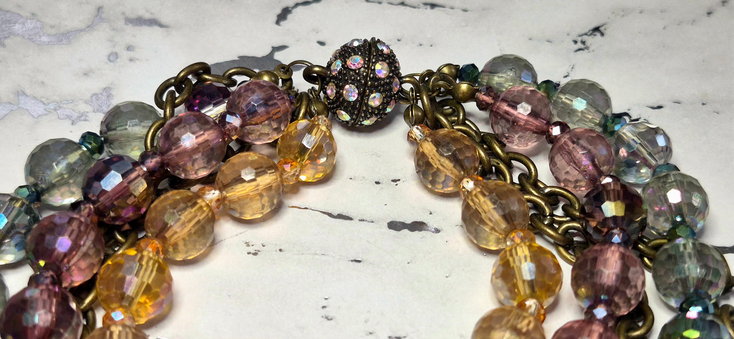 Gorgeous Vintage Premier Designs Five-Strand Kaleidoscope Beades Necklace with Magnetic Clasp 18"