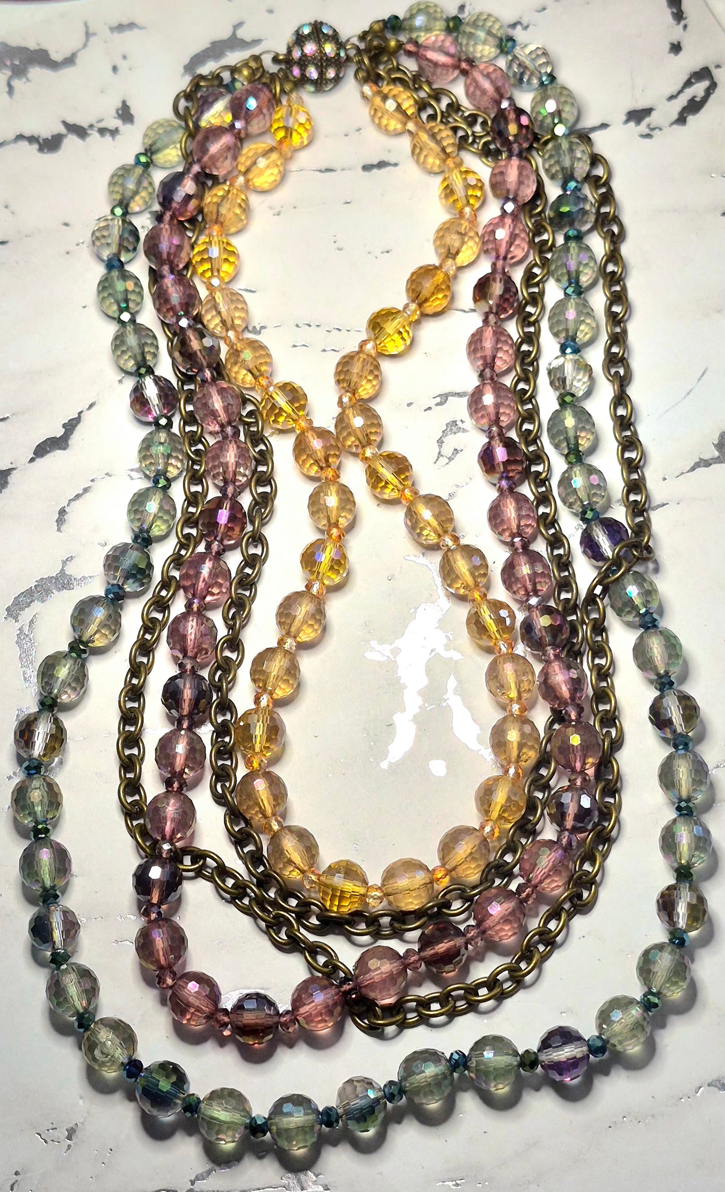 Gorgeous Vintage Premier Designs Five-Strand Kaleidoscope Beades Necklace with Magnetic Clasp 18"