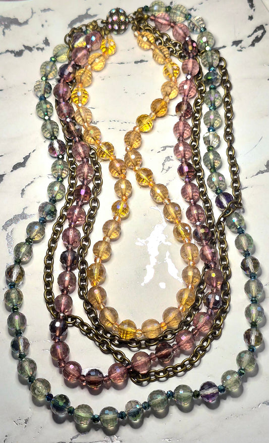 Gorgeous Vintage Premier Designs Five-Strand Kaleidoscope Beades Necklace with Magnetic Clasp 18"